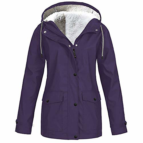 

tops women solid color thickening fur collar jacket outdoor plus size hooded windproof coat outdoor