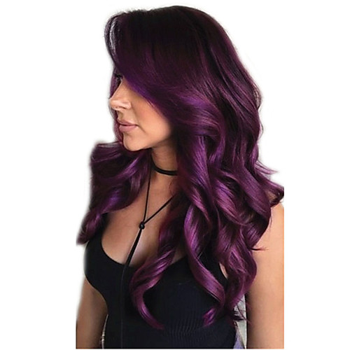 

Synthetic Wig Curly Deep Wave Asymmetrical With Bangs Wig Long Black / Purple Synthetic Hair 26 inch Women's Fashionable Design Cool Fluffy Purple