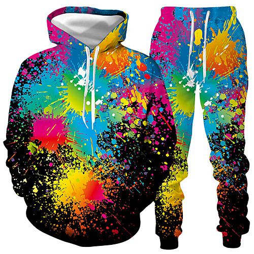 

Men's Activewear Set Graphic 2 Piece Daily Club 3D Print Casual Hoodies Sweatshirts White Black