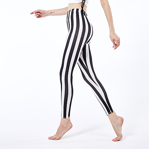 

Women's Sporty Yoga Comfort Skinny Daily Leggings Pants Striped Ankle-Length High Waist Black