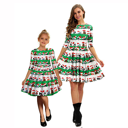 

Santa Claus Dress Mommy and Me Kid's Vacation Dress Christmas Christmas Polyester Dress