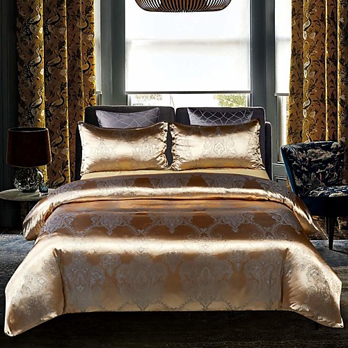 

Duvet Cover Sets Luxury Silk / Cotton Jacquard 2/3 Piece Bedding Set With Pillowcase Single Double Queen King Size Quilt Covers Bedclothes