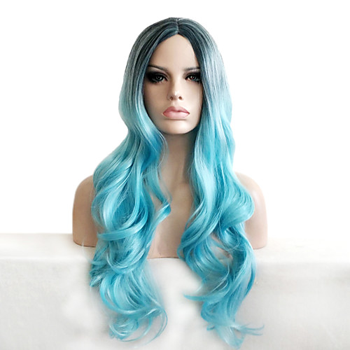 

Synthetic Wig Body Wave Loose Curl Middle Part Wig Long Light Blue Synthetic Hair 22 inch Women's Party Adorable Ombre Hair Blue
