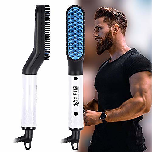 

beard straightener for men, beard world ionic beard straightening comb for curly beard and styling hair-universal voltage beard straightener brush