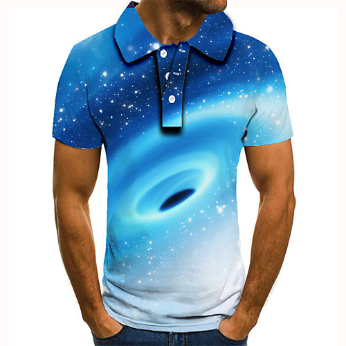 

Men's Polo 3D Print Graphic Print Short Sleeve Daily Tops Basic Blue