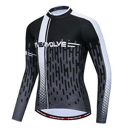 

Men's Long Sleeve Cycling Jersey Black / White Bike Quick Dry Sports Geometic Clothing Apparel / Micro-elastic