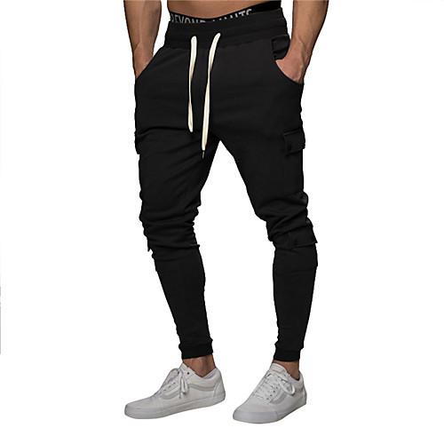 

Men's Breathable Slim Daily Sweatpants Pants Solid Colored Full Length Black Gray