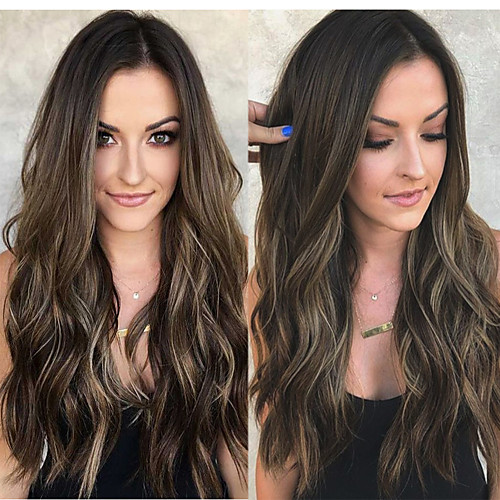 

Synthetic Wig Body Wave Middle Part Wig Long Very Long Light Brown Synthetic Hair 26 inch Women's Party Highlighted / Balayage Hair Middle Part Brown