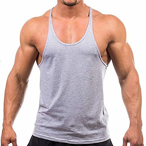

men's muscular cut bodybuilding gym vest y-back tank top(grey-l)