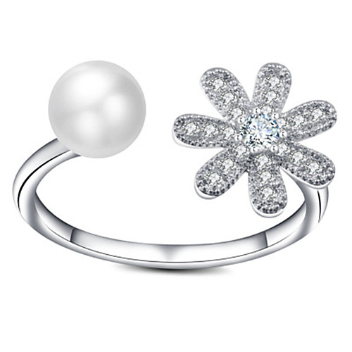 

Women's Ring Pearl 1pc Silver Platinum Plated Alloy Stylish Wedding Gift Jewelry Floral Theme Cute