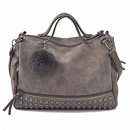 

women purses and handbags rivet crossbody purse hobo bag leather studded tote top handle satchel shoulder for ladies (gray)