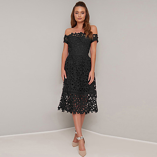 

Women's A Line Dress Midi Dress Black Blue Red Short Sleeve Solid Color Ruched Patchwork Spring Off Shoulder Hot Elegant 2021 S M L XL