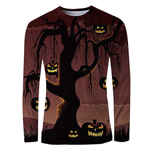 

Men's T shirt 3D Print Graphic Long Sleeve Halloween Tops Basic Black