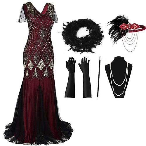 

The Great Gatsby 1920s Vintage Flapper Dress Outfits Masquerade Prom Dress Women's Tassel Fringe Costume RedBlack / Coral Red / Red Vintage Cosplay Party Prom / Body Jewelry