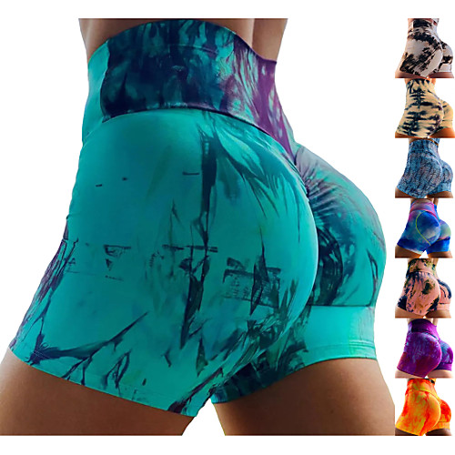 

Women's High Waist Yoga Shorts Ruched Butt Lifting Shorts Tummy Control Butt Lift Breathable Tie Dye White / Black White Blue Fitness Gym Workout Running Sports Activewear High Elasticity / Quick Dry