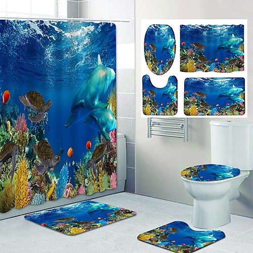 

Underwater World Pattern PrintingBathroom Shower Curtain Leisure Toilet Four-Piece Design