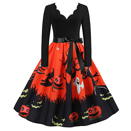 

Pumpkin Dress Adults Women's Vintage Vacation Dress Halloween Halloween Festival / Holiday Polyster Red Women's Easy Carnival Costumes