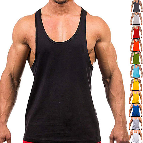 

Men's Muscle Tee Yoga Top Tank Top Summer Stringer Y Back Gray Black Red Cotton Fitness Gym Workout Bodybuilding Vest Gilet Sport Activewear Comfort Quick Dry Moisture Wicking High Elasticity