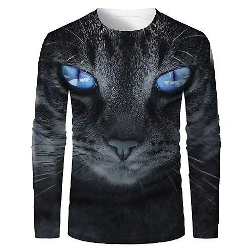 

Men's T shirt 3D Print Graphic Animal Long Sleeve Daily Tops Basic Black