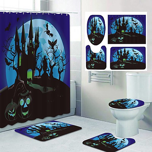 

Fresh Seaside Pattern PrintingBathroom Shower Curtain Leisure Toilet Four-Piece Design