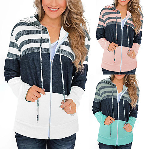

Women's Zip Up Hoodie Coat Patchwork Hoodie Cotton Color Block Sport Athleisure Top Long Sleeve Warm Soft Oversized Comfortable Everyday Use Daily General Use