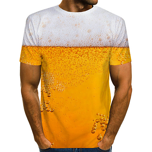 

Men's T shirt 3D Print Graphic Beer Print Short Sleeve Daily Tops Streetwear White Red Yellow