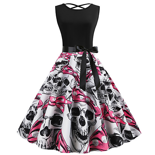 

Skeleton / Skull Dress Adults Women's Vacation Dress Halloween Halloween Festival / Holiday Polyster Black Women's Easy Carnival Costumes