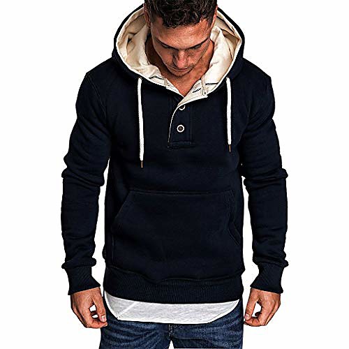 

mens hoodies button collar lightweight slim casual long sleeve solid hooded pullover sweatshirts outwear jacket coats navy