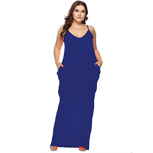 

Women's Swing Dress Maxi long Dress Black Wine Orange Navy Blue Sleeveless Solid Color Pocket Summer V Neck Sexy 2021 XL XXL 3XL