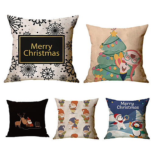 

1 Set of 5 pcs Christmas Series Decorative Linen Throw Pillow Cover 18 x 18 inches 45 x 45cm For Home Decoration Christmas Decoration