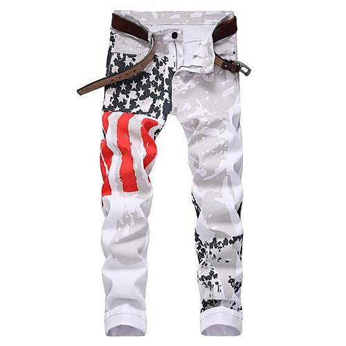 

Men's Active Basic Sport Casual Going out Straight Loose Jeans Pants Striped Galaxy Full Length Print White / Weekend