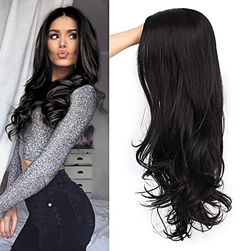 

Synthetic Wig Body Wave Middle Part Wig Very Long Black Synthetic Hair Women's Exquisite Romantic Fluffy Black