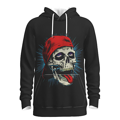 

Men's Halloween Pullover Hoodie Sweatshirt Graphic Skull Hooded Party Casual Hoodies Sweatshirts Long Sleeve Black