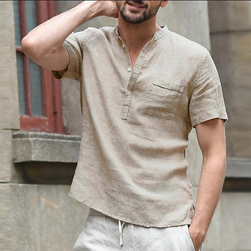

Men's Shirt Solid Colored Solid Color Short Sleeve Casual Tops Casual Streetwear Lake blue khaki Green