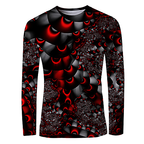 

Men's T shirt 3D Print Graphic Long Sleeve Daily Tops Basic Gray / Red