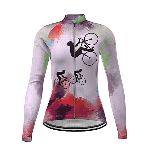 

21Grams Women's Long Sleeve Cycling Jersey Red Tie Dye Novelty Floral Botanical Bike Jersey Top Mountain Bike MTB Road Bike Cycling Breathable Quick Dry Sports Clothing Apparel / Micro-elastic