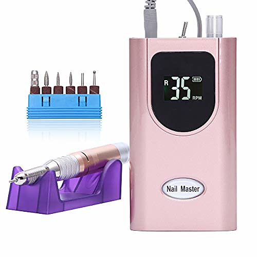

35000rpm rechargeable nail drill bits portable nail drill machine electric nail file for acyclic nails gel nails remove manicure pedicure machine with led display salon or home use(rose gold)