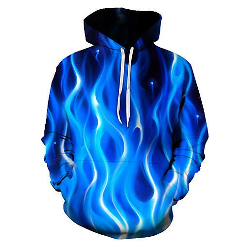 

Men's Plus Size Pullover Hoodie Sweatshirt Graphic Flame Hooded Club Weekend 3D Print Casual Party Hoodies Sweatshirts Long Sleeve Blue Fuchsia Orange