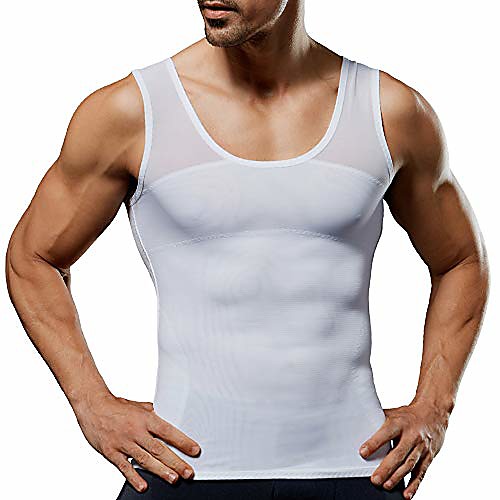 

men's compression shirt slimming body shaper vest to hide man boobs shapewear white