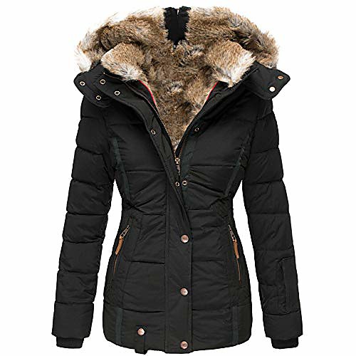 

womens down coats winter zipper hooded faux fur inside parka down jackets (xx-large,black)