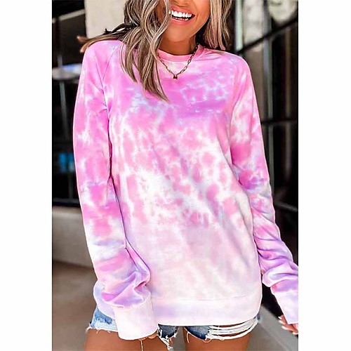 

Women's Pullover Sweatshirt Print Tie Dye Daily Other Prints Basic Hoodies Sweatshirts Blushing Pink Gray