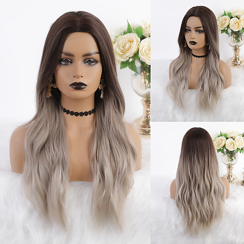 

Cosplay Costume Wig Synthetic Wig Ombre Wavy Body Wave Middle Part Wig Long Light Brown Synthetic Hair 26 inch Women's Heat Resistant Ombre Hair Dark Roots Light Brown Ombre EMMOR