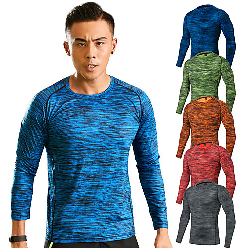 

Men's Hiking Tee shirt Long Sleeve Crew Neck Tee Tshirt Top Outdoor Ultra Light (UL) Quick Dry Breathable Soft Spring Summer Elastane Terylene Stripes Yellow Red Blue Hunting Fishing Climbing