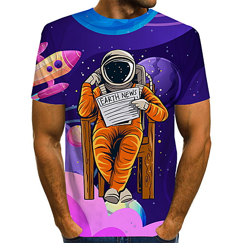 

Men's T shirt 3D Print Graphic Print Short Sleeve Daily Tops Basic Exaggerated Purple