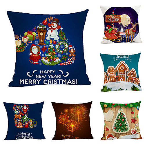 

1 Set of 6 pcs Christmas Series Decorative Linen Throw Pillow Cover 18 x 18 inches 45 x 45 cm