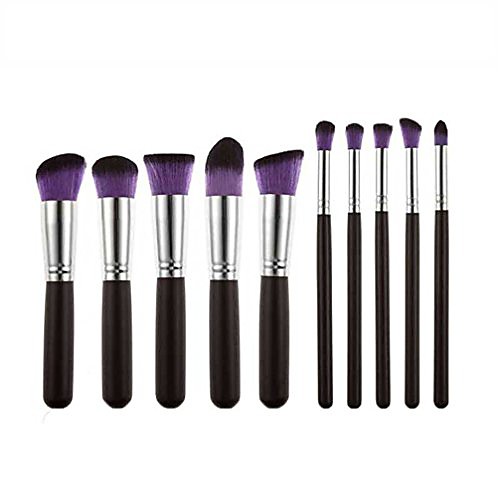 

10 pcs makeup brush set cosmetics foundation blending blush face powder brush makeup brush kit & #40;purple& #41;