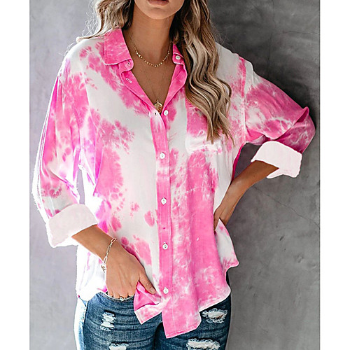 

Women's Going out Blouse Shirt Tie Dye Long Sleeve Shirt Collar Tops Loose Basic Basic Top Red Green Royal Blue