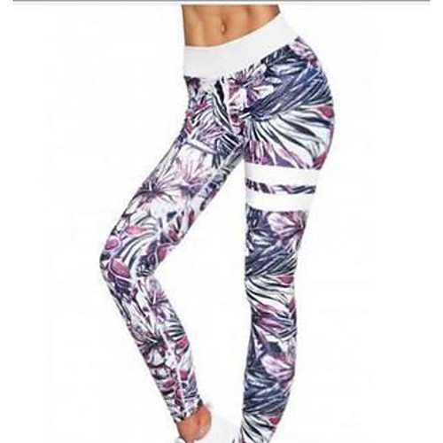 

Women's Sporty Yoga Breathable Slim Daily Sweatpants Pants Plants Ankle-Length High Waist Red Green