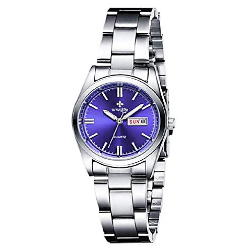 

women's watches luminous waterproof calendar ladies stainless steel dress quartz wrist watch (blue)