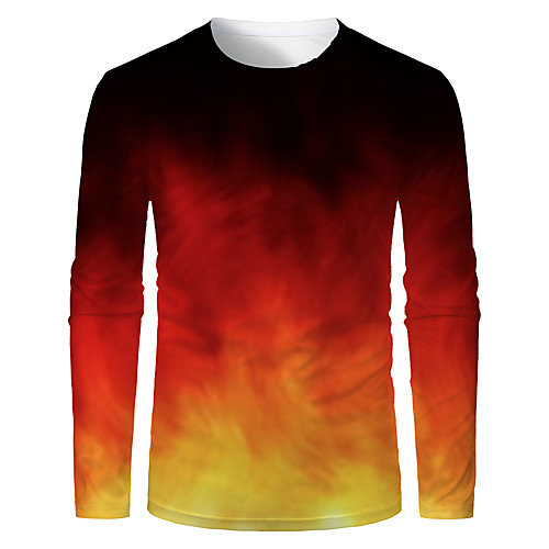 

Men's T shirt 3D Print Graphic 3D Flame Long Sleeve Daily Tops Basic Yellow